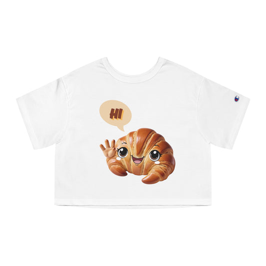 Cute Cropped T-Shirt with Friendly Croissant Design - Perfect for Food Lovers!