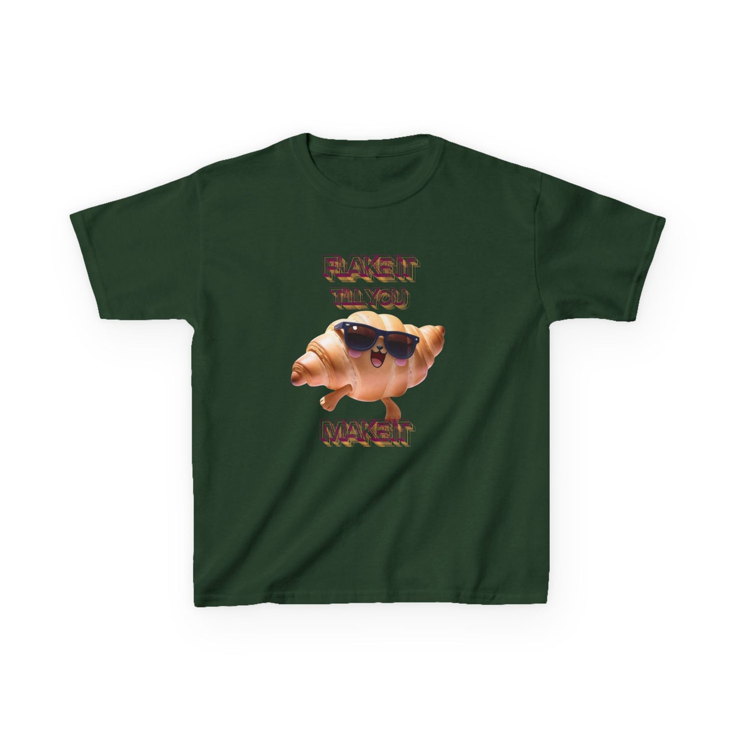 Flake It 'Til You Make It Kids Tee - Fun Croissant Design