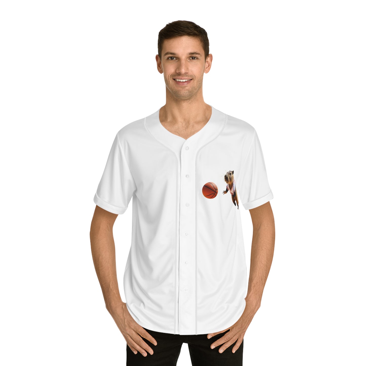Men's Baseball Jersey with Playful Guinea Pig and Basketball Design