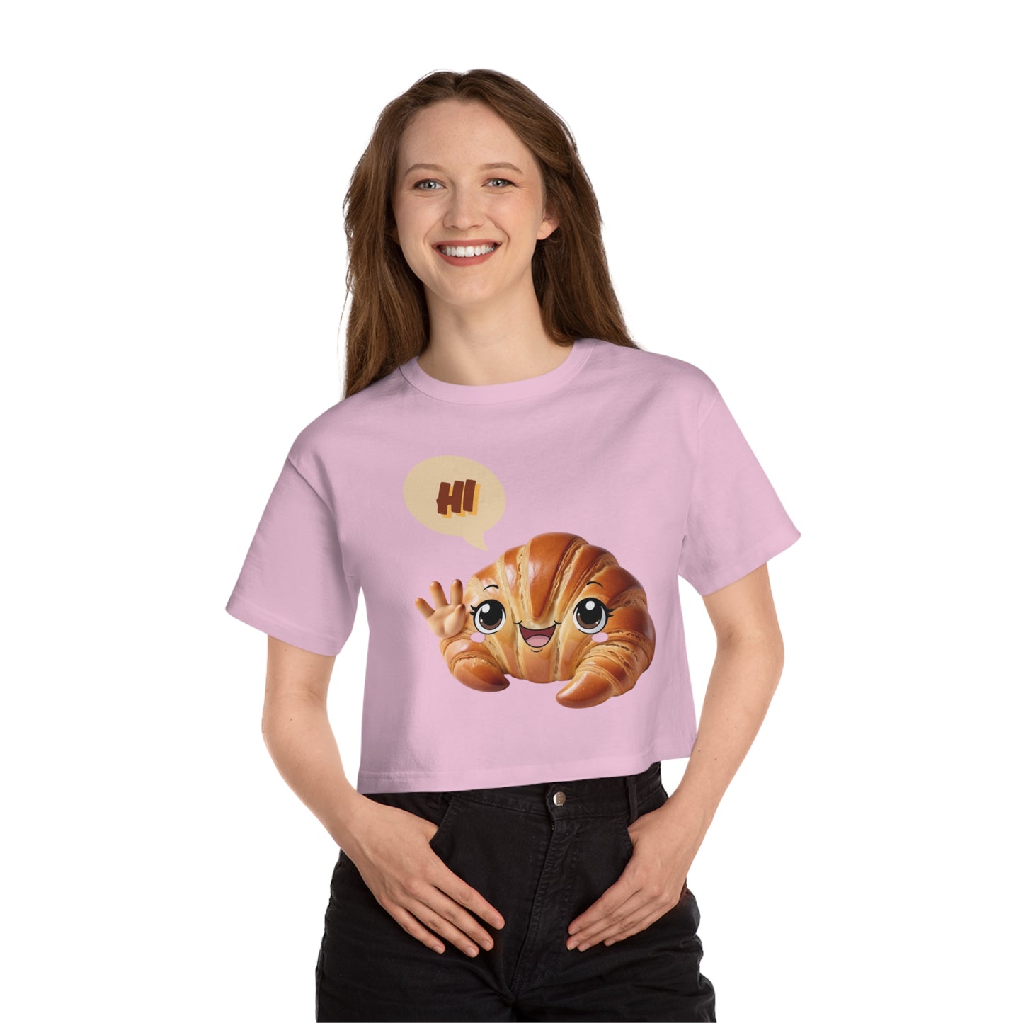 Cute Cropped T-Shirt with Friendly Croissant Design - Perfect for Food Lovers!