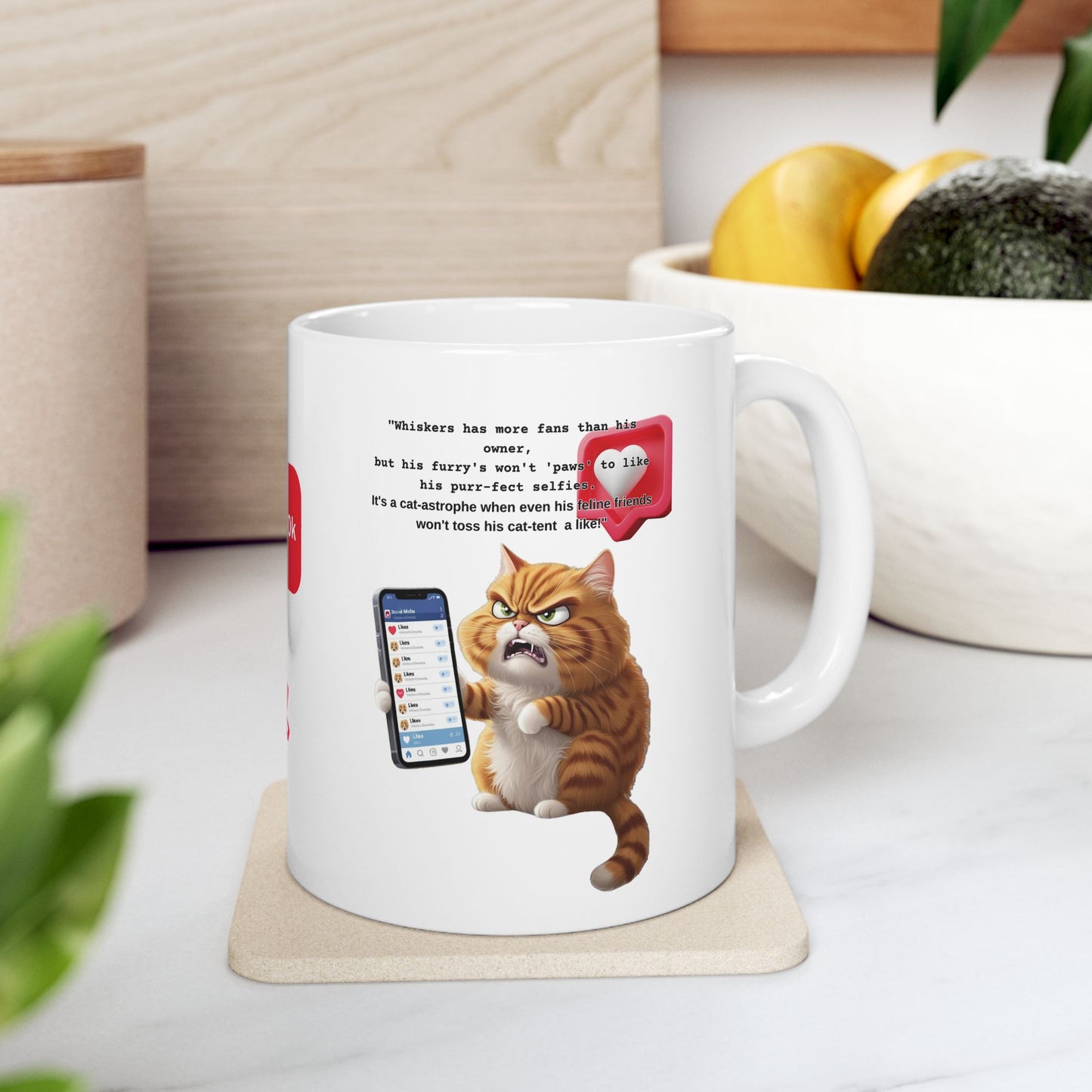 Social Media Cat Ceramic Mug - 11oz & 15oz