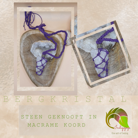 knopen Wrap Hanger met Bergkristal met paarse macramekoord– Zuiver en Krachtig
