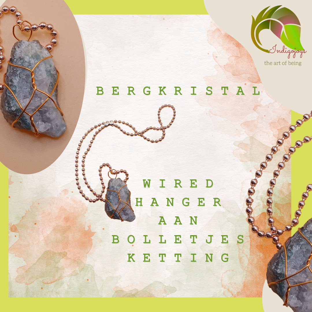 wire wrap hanger bergkristal aan koord rose