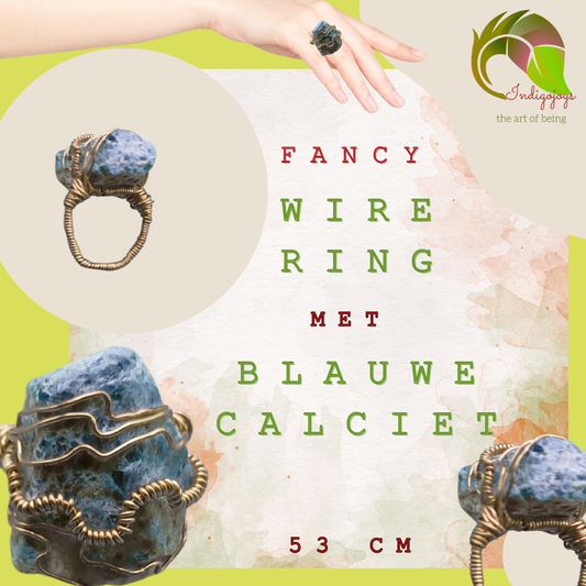 Statement Ring  Blauwe calciet Magic (gold wire)